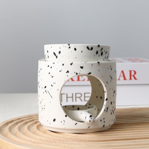 Ceramic Fragrance lamp with Tea Light Holder | Aroma lamp | Scented Oil and Scented Wax Diffuser | H*11cm ø10cm Removable Bowl | Grooved Surface (Inkblot) - color: Inkblot