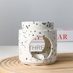 Ceramic Fragrance lamp with Tea Light Holder | Aroma lamp | Scented Oil and Scented Wax Diffuser | H*11cm ø10cm Removable Bowl | Grooved Surface (Inkblot) - color: Inkblot