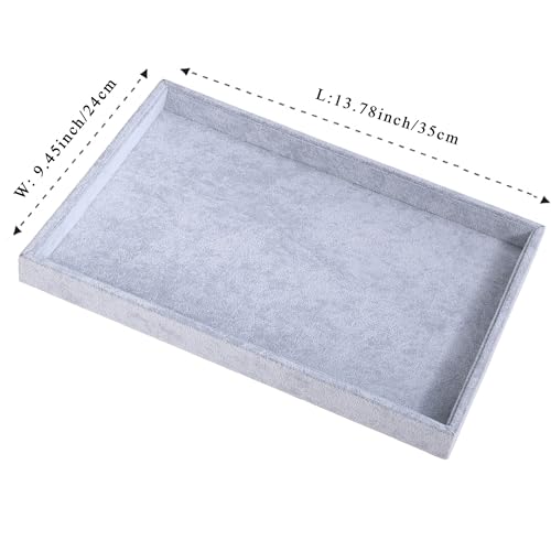 Mornajina 13.8" x 9.5" Velvet Jewelry Tray Jewelry Display Tray, Stackable Empty Plate Trays for Earrings Necklaces Bracelet Rings Display Showcase - Grey - color: Grey, size: Flat Tray 13.8"x9.5"