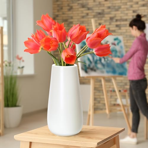 D'vine Dev 10 Inch White Elegant Oval Ceramic Vase for Flowers, Home Décor Vase with Design Box, VS-LD-B-4 - color: White, size: 10 Inch