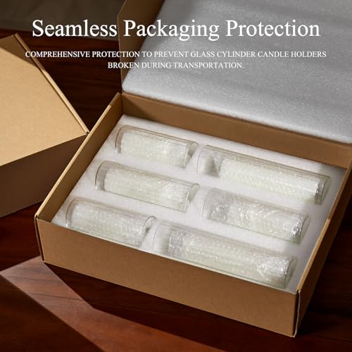 Set of 6 White Pillar Candles with Clear Glass Hurricane Holders- Elegant Cylinder Candle Vases for Weddings, Parties, Centerpieces, Home & Office Decor (White, 6 Set-Vase) - color: White, size: 6 SET-Vase