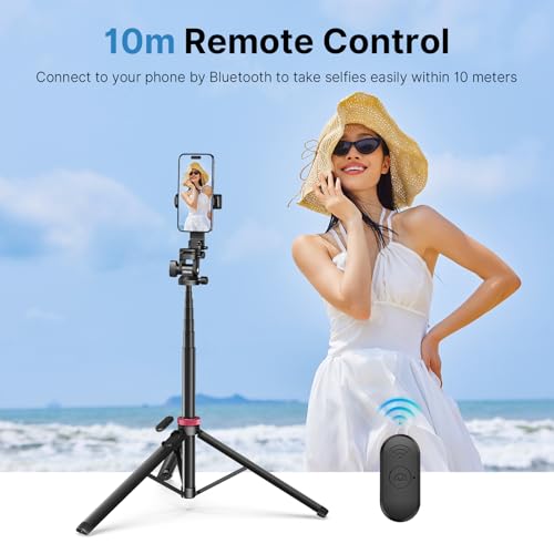 ULANZI MT-78 Extendable Phone Tripod, metal 72.83" Selfie Stick Camera Tripod Stand with 2 in 1 Phone Clip, 360° Ball Head Camera Tripod with cold shoe for iPhone 17 Sony Canon, Lightweight for Travel
