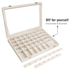 Siveit Velvet Jewelry Tray 48 Grid Jewelry Display Tray Organizer Box with Transparent Lid Rings Earrings Necklaces Pendants Display Box Suitable for Women and Girls (Beige) - color: Beige