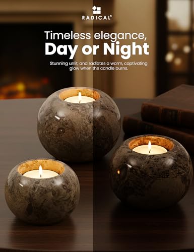 Radicaln Marble Tealight Candle Holder 4" Inch Oceanic Handmade Set of 3 Mini Candle Holders for Dining, Decorative Votive Candle Holder & Marble Taper Holder for Home Decor - color: Oceanic