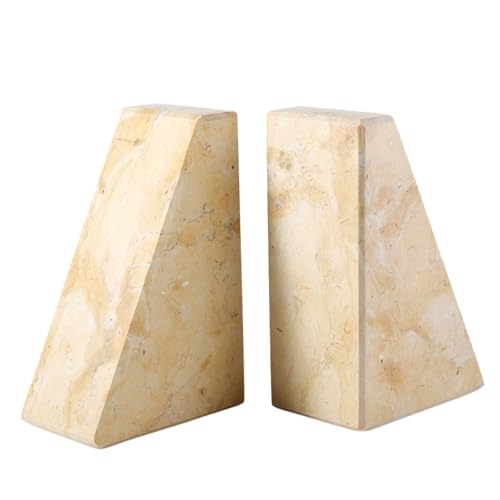 Koville Marble Bookends for Shelves, Large Bookends for Heavy Books, Non-Slip Heavy Duty Book Stopper for CD/Movies, Aesthetic Decorative Bookends for Shelves Table Home Decor(Gold) - color: Trapezoid-yellow