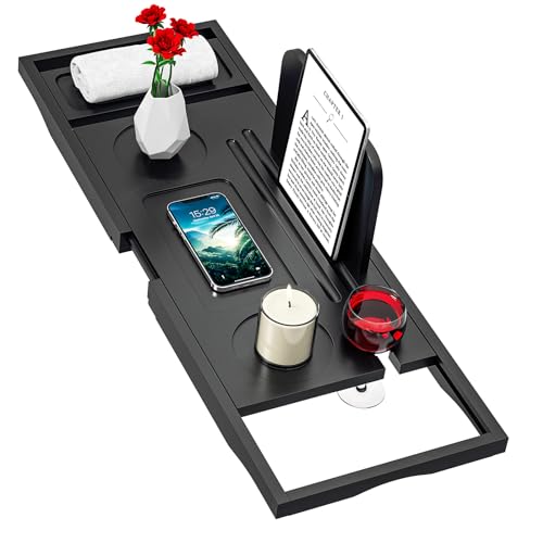 Banlilu Premium Bathtub Caddy Tray - Bath Tray - Bath Tub Tray Table for Bathtub - Bath Caddy Tray for Bathtub, Expandable Size, Fits Most Bath Tubs - color: Black(bamboo Wood)
