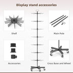 Upgraded Retail Display Stand 7 Tier Spinning Display Stand, Movable Shop Spinner Rack with Hooks, Retail Display Racks for Jewelry Keyring Hats Socks Toys (Black) - color: Black, style: 7 Tier-5 wheels
