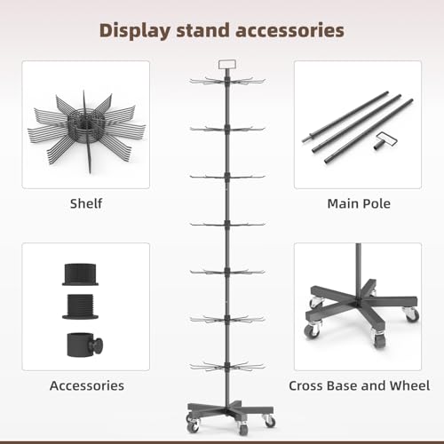 Upgraded Retail Display Stand 7 Tier Spinning Display Stand, Movable Shop Spinner Rack with Hooks, Retail Display Racks for Jewelry Keyring Hats Socks Toys (Black) - color: Black, style: 7 Tier-5 wheels