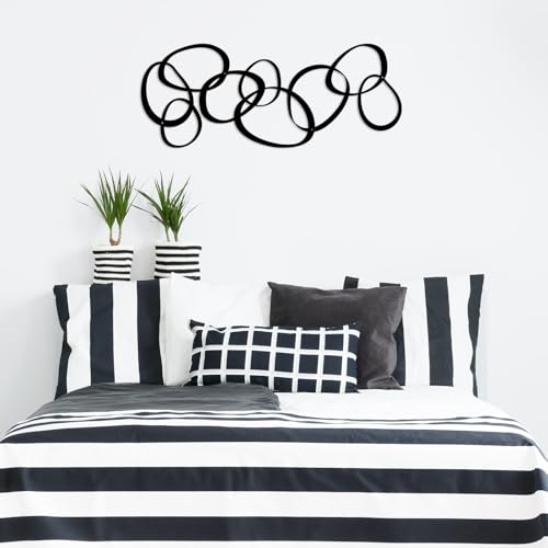 Pigort Metal Abstract Wall Art Black Minimalist Décor Line Art Wall Décor, 3D Textured Wall Sculptures, for Living Room Bedroom Bathroom Office Set of 3