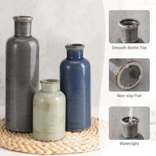 Small Ceramic Vase Set of 3, Boho Modern Flower Vase Room Decor, Farmhouse Decor, Vases for Your Kitchen, Bathroom, Bedroom, Living Room, Office&Shelf Centerpiece Table Decorations - color: Multicolor - 104bl