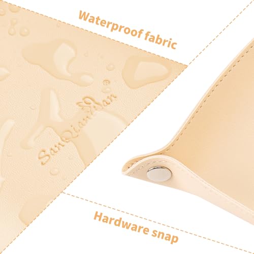 SANQIANWAN PU Leather Arc Edge Jewelry Valet Tray for Man and Women, Portable Mini Entryway Table Tray Bedside Nightstand Desk Tray Small Travel Dish Plate for Key,Wallet,Watch,Coin (Beige) - color: Beige