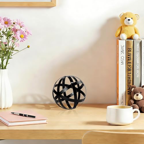 Decorative Sphere Metal Band Ball Orbs Decorative Balls Home Decor Accents Tabletop Decorations for Living Room, Kitchen, Bedroom Centerpiece for Dining Room Coffee Table, Side Tables (Black) - color: Black