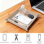 Valet Tray Desktop Storage Organizer – Premium PU Leather Catchall Bedside Vanity Tray Nightstand Caddy Holder for Remote Controller, Keys, Phone, Wallet, Coin, Jewelry,Apricot - color: Apricot