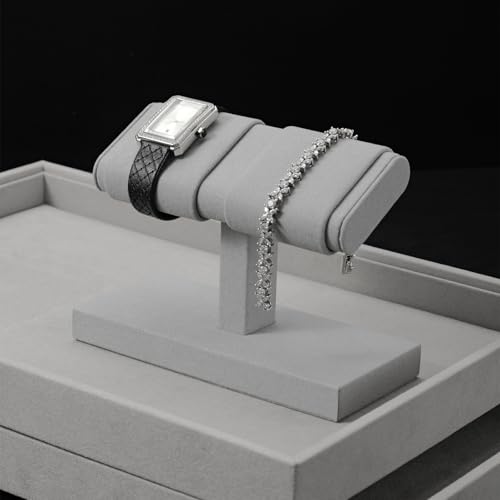 Double Watch Stand Display - Luxury Watch Holder with Soft Microfiber Lining for Jewelry Store, Home Decor & Travel | Compact 6x3x4.3in(Grey) - color: Grey