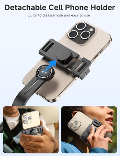 Portable Selfie Stick, 4 in 1 Extendable Phone Tripod Stand with Detachable Wireless Remote & Phone Holder 360° Rotating Mini Travel Tripod Compatible with iPhone 16/15/14/13 Pro/Android/Gopro - style: Black