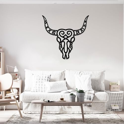 GlintHome Western Decor - Large Black Metal Wall Art Southwestern Living Room Decor Cow Skull Rustic Artwork for Bedroom Offcie Country Room Decor - color: Black-4, size: Large
