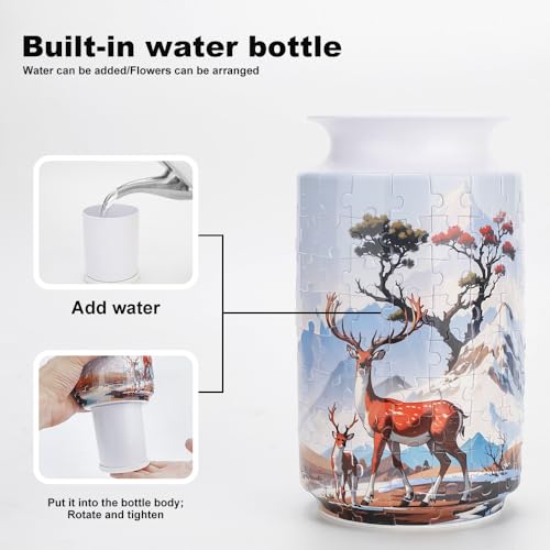 3D Puzzle Vase Unique Flower Vase for Adults Made by 162 Curved Plastic Puzzle, Relax Puzzles for Adults, DIY Jigsaw Creative Gift for Parents & Housewarming - color: Sika Deer