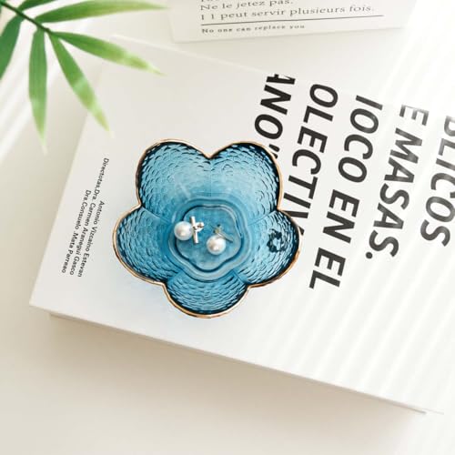 Gifts for Women Flower Ring Dish Jewelry Tray,Glass Trinket Dish Bathroom Room Decor Trinket Dish Valentine's Friendship Christmas Birthday Gifts for Women (Sea Blue) - color: Sea Blue