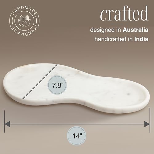 Large Curved Edge Marble Tray 14" x 7.8" – Natural Stone Vanity Tray for Perfume & Jewelry, Elegant White Marble Decor for Bathroom Countertop & Kitchen Counter, Modern Catchall for Keys & Candles
