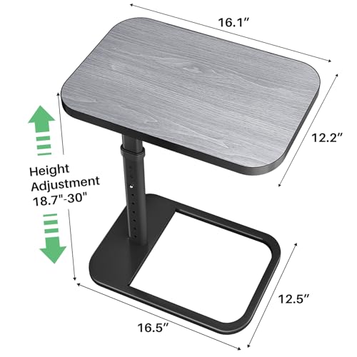 Kitstorack TV Tray Table, Adjustable Height & Rounded Metal Corners, Snack Table for Couch, Sofa, Bed, Chair, Living Room, C Shaped End Side Table for Eating, Dinner or Laptop, Small Spaces, Dark Gray - color: Dark Gray, style: Standard