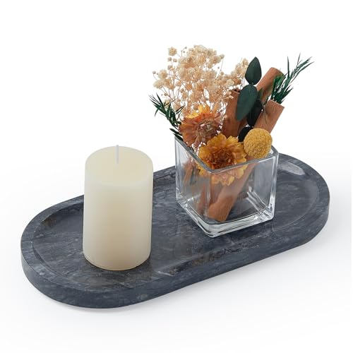Natural Marble Vanity Tray, Marble Tray for Bathroom countertop,Stone Tray for Storing Perfume, Cosmetics and Jewelry 9.8 * 4.7inch （ Black） - color: Black, size: 9.8" x 4.7" x 0.7"