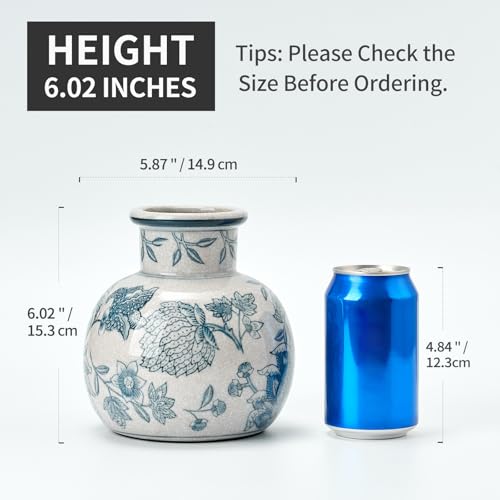 SIDUCAL Blue and White Vintage Vase | 6 Inch Ceramic Chinoiserie Floral | Retro Ice Cracked Blue and White Porcelain Vase for Table, Living Room, Bathroom Decoration, Wedding, Shelf Decor, Mantel - color: 18795-blue and White