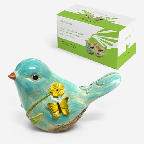 4.3 Inch Blue Hand-Painted Resin Bird Figurine, Ceramic Look High-Gloss Bird Sculpture Decor for Home Shelf Living Room Tabletop, Ideal Spring Housewarming Birthday Gift - color: Blue