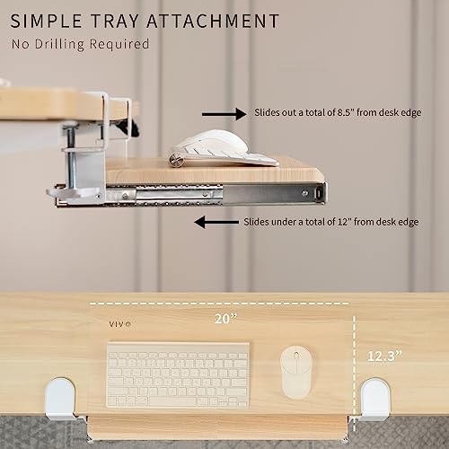 VIVO Kleine Tastaturablage Unter dem Schreibtisch ausziehbar mit Extra stabilem C-Klemmhalterungssystem, weißer Rahmen, MOUNT-KB05ES-A - color: Light Wood, size: 20 inch