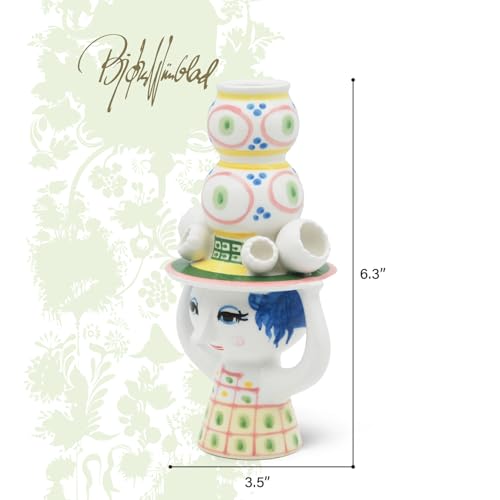 Bjørn Wiinblad Lady with Hat Candleholder | Hand-Painted Glazed Ceramic | Pink | 6.3 in