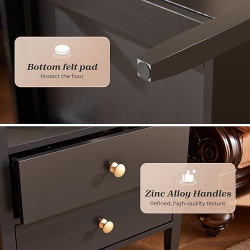 Huuger Black Nightstand Set of 2, Night Stand with Charger Station, Bedside Table with 2 Drawers, Bed Side Tables for Bedroom, Modern Nightstands, Metal Knobs, Painted Surface | with Charger Station, 2 Drawers, Bed Side Tables, for Bedroom, Metal Knobs, P