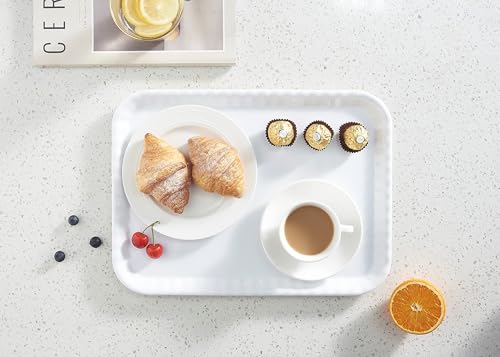 Blue Boat 15" x 11" Rectangular Serving Trays Set of 4 White, Melamine Serving Platter, Light Weight Easy to Clean Sturdy Stackable BPA-Free Dishwasher Safe