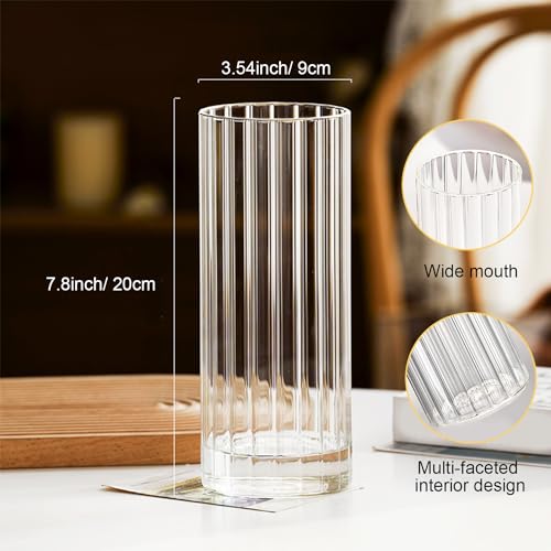 Gute 8 Inch Glass Vases for Decor, Flower Vase for Home Decor, Modern Decorative Clear Vase Centerpieces Living Room, Kitchen, Office Wedding or Gifts - size: 8inch