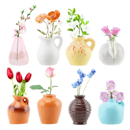 Cute Mini Ceramic Vase Magnets for Fridge, Funny Mini Plant Magnets, Flowers Pot Refrigerator Magnets Tiny 3D Plant Vase for Refrigerator Decoration Kitchen Locker Office (8 Pack)