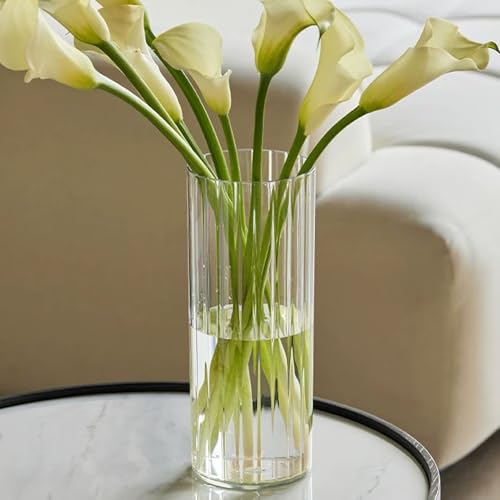 Flower Vase Acrylic Cylinder,9.84" Tall Ribbed Clear Vase for Centerpieces,Wedding Decorative,Home Décor, Non Breakable Plastic, 3.94"X9.84" Tall Round - Clear - size: 3.94“x9.84"