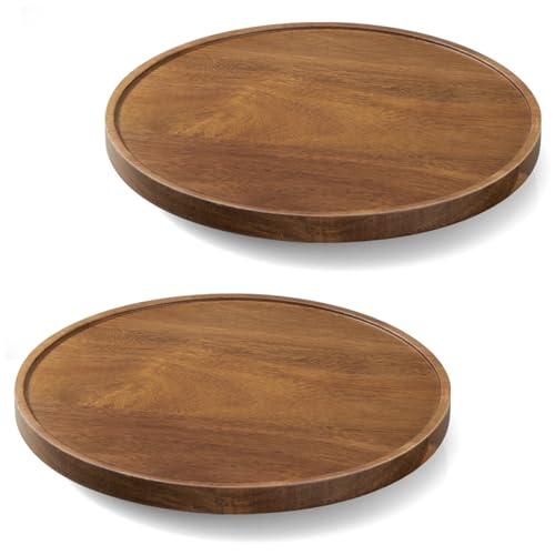 2 Pack 10" Acacia Wood Lazy Susan Turntable Organizer for Cabinet, Round Serving Tray Decorative Tray Vintage Centerpiece Candle Holder Tray, Farmhouse Tray for Kitchen Countertop Coffee Table Decor - color: Acacia(2 Pack), size: 10" with Low Rim