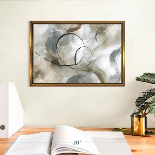 ElephantStock - Allegro Wall Art - Horizontal Floating Framed Canvas - Living Room Wall Decor - Painting Strokes And Lines Framed Canvas Art - Gray And Brown Decor by Nan - 13" x 9" - color: Floating Frame Gold, size: 12"L x 8"W