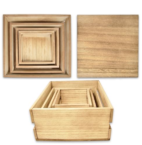 Gift Boutique 4 Pcs Wooden Buffet Risers, Rustic Wood Cake & Dessert Display Stands, Square Food Risers for Buffet Table, Appetizers & Cupcakes, Wedding, Party & Event Décor (4 Sizes)