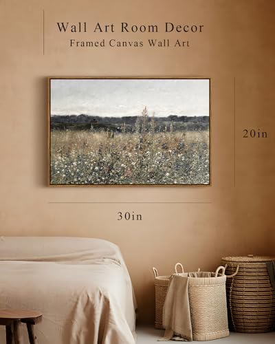 InSimSea Framed Canvas Wall Art Vintage Decor, Large Wall Art, Meadow with Flowers Landscape Wall Art Prints, Modern Farmhouse Cottagecore Bedroom Bathroom Office Decoration, 20"x30" - color: Champ Fleuri, size: 30"L x 20"W