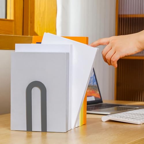 Chunful 6 Pcs Modern Metal Book Ends for Shelves Decorative Small Bookends Book Shelf Organizer Minimalist Design Stopper to Hold Books for Home Office (Gray,5.5 * 3.75 * 2.25inch) - color: Gray, size: 5.5*3.75*2.25inch