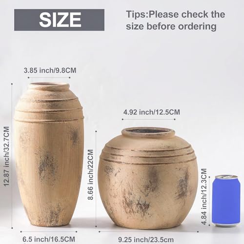 Ceramic Flower Vase, 8.66 inch Tall Round Rustic Farmhouse Decorative Vase for Home Decor, Living Room Entryway Table Centerpiece Decor - color: 101-8.6in