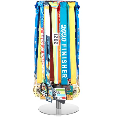 Shimeyao Medal Hanger Display Honor Display Rotatable Award Holder Rotating Metals Rack Adjustable Award Holder Stand for Basketball Running Sports Race, 30+ Medals - color: Silver