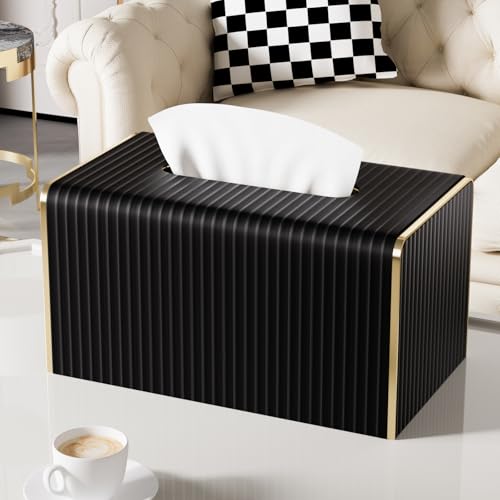Extra Large Tissue Box Cover for Standard Size 180 to 230 Count Box of Tissues,Leather Rectangle Tissue Holder for Bathroom Toilet Bedroom Living Room Table Desk Office,Modern Home Decor - color: Black, size: Rectangle Extra Height