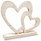 Rustic Wooden Double Heart Tabletop Decor – Interlocking Hearts Wedding Centerpiece, Engagement, Bridal Shower & Anniversary Party Decoration Gift