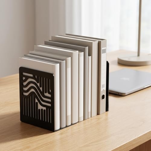 Book Ends to Hold Books, Metal Bookend, Modern Geometric Bookends for Heavy Books, Decorative Book Holder with Flexible Note Slots, Non-Skid Book Stopper for Desk & Shelves (1 Pair) - color: Type-2