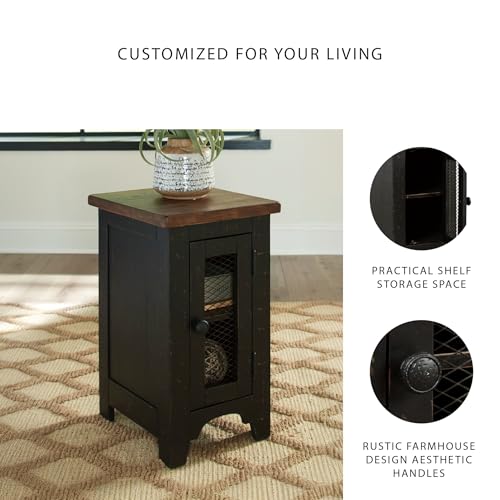 Signature Design by Ashley Valebeck Rustic Farmhouse Chair Side End Table with Cabinet Door, Distressed Black - color: Black