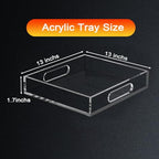 Acrylic Serving Tray with Handles - Lucite Organizer for Bench, Coffee Table, Countertop, Kitchen, Bathroom, Living Room, Powder Room - size: 13" x 13" x 1.7"
