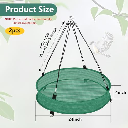 2Pcs Bird Seed Catcher Tray for Hanging Bird Feeder Platform, 4" Deep Birdseed Hoop for Hummingbird Feeders Bee Feeder Outdoor Garden Accessories (Green, 24inch) - size: 24inch