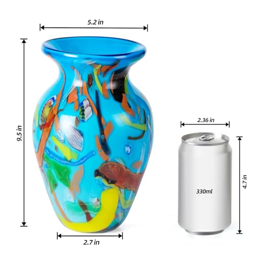 KAMMAK Colored Glass Vase, Beautiful Hand Blown Decorative Vase, Modern Art Vase for Flower Mantle Dining Table Centerpiece, Entryway Living Room Wedding Decoration (JG2064) - style: JG02064
