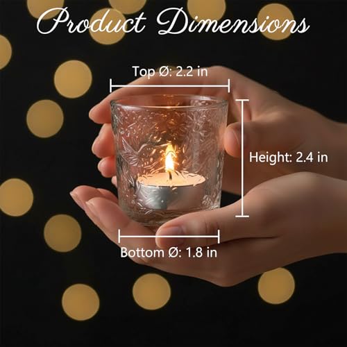 12 Pack Hummingbird Embossed Glass Candle Holders – Votive Tealight Holders with Patent Design, Decorative Embossed Glass Cups for Wedding Centerpieces, Parties, and Home Décor (Crystal Clear) - color: Crystal Clear