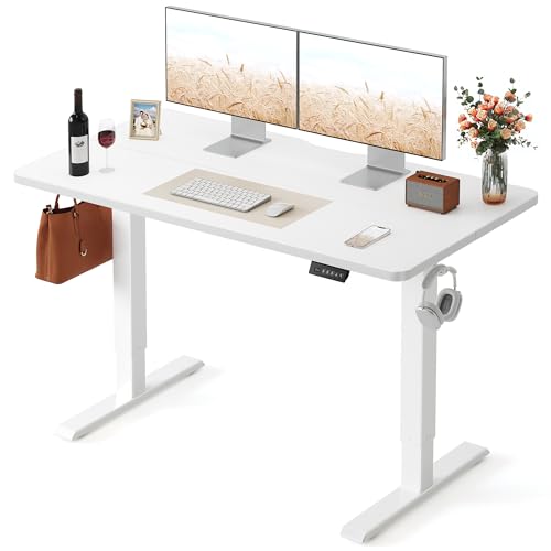 FEZIBO 48 x 24 Inchs Electric Standing Desk, Height Adjustable, Sit Stand Up, Computer Office Desk with Splice Board, White Frame/White Top - color: White, size: 48x24